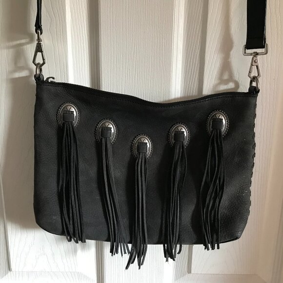 Rebecca Minkoff Western Medium Crossbody Bag Dark Grey Suede - Picture 1 of 12